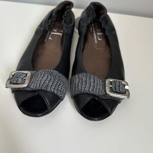 AGL Attilio Giusti Leombruni Leather Open Toe Buckle Ballet Flats Women's Sz 37